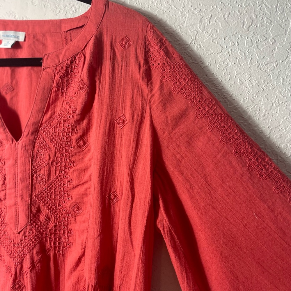 Sundance Cover-Up Tunic Dress Orange Nikkia Pom Pom Boho Embroidered Sz S - Picture 3 of 6